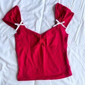 Full Tilt Red Crop Top with White Bow Accents